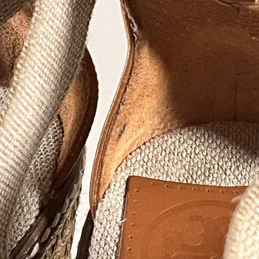 Tory Burch Sandals Womens 9.5 Khaki Frieda Stripe Platform Espadrille Wedge Heel - Picture 9 of 11